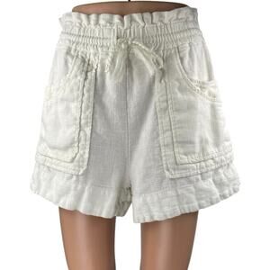 House of Harlow 1960 White Linen Drawstring High Rise Paperbag Shorts Size S
